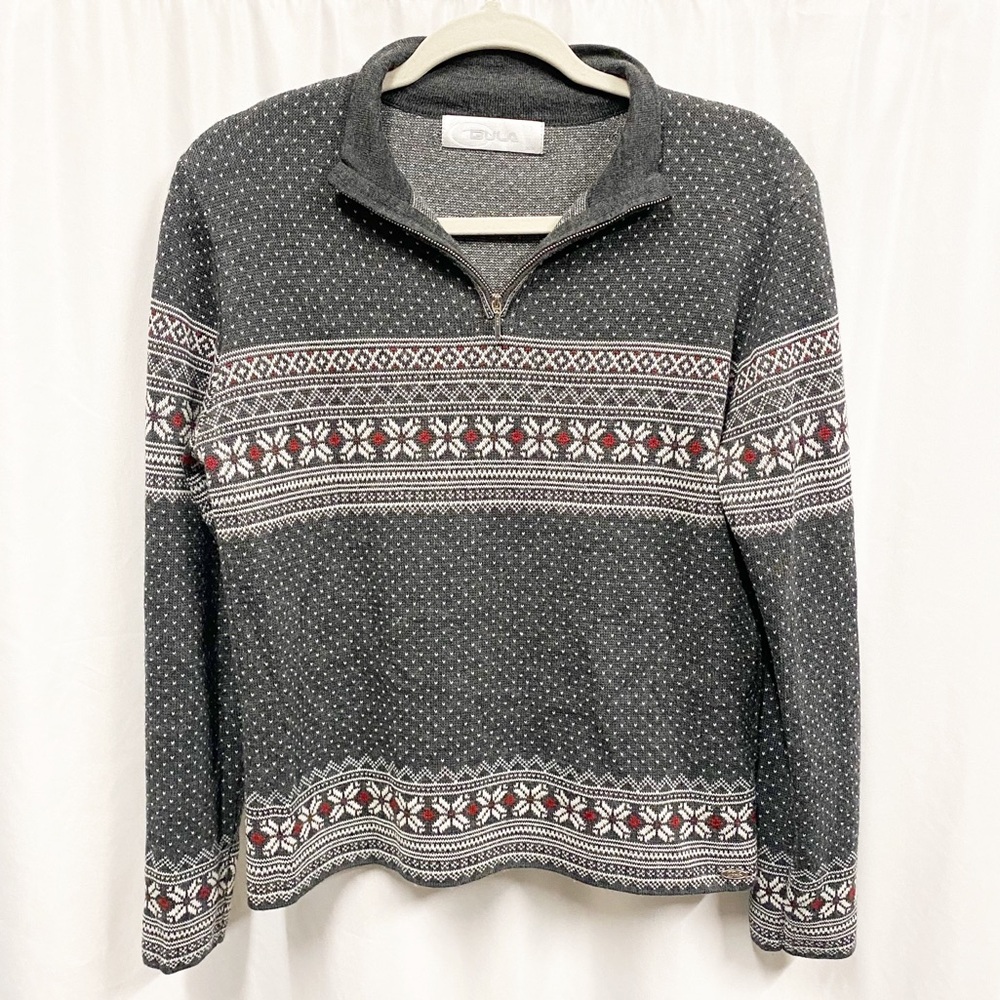 BULA Gray, White & Red Fair Isle Wool Blend Pullover Sweater